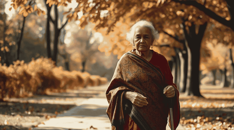 Elderly woman confidently walking with the Ripple HipPro Belt
